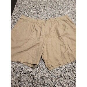 Caribbean Shorts Mens 42 Khaki Linen Cotton Pleat Casual Lightweight Herringbone